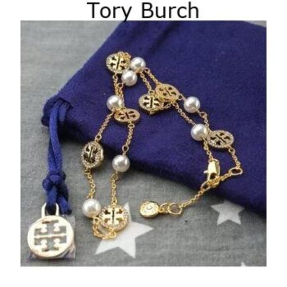 Tory Burch Miller Pav?? Pearl Short Necklace in Gold